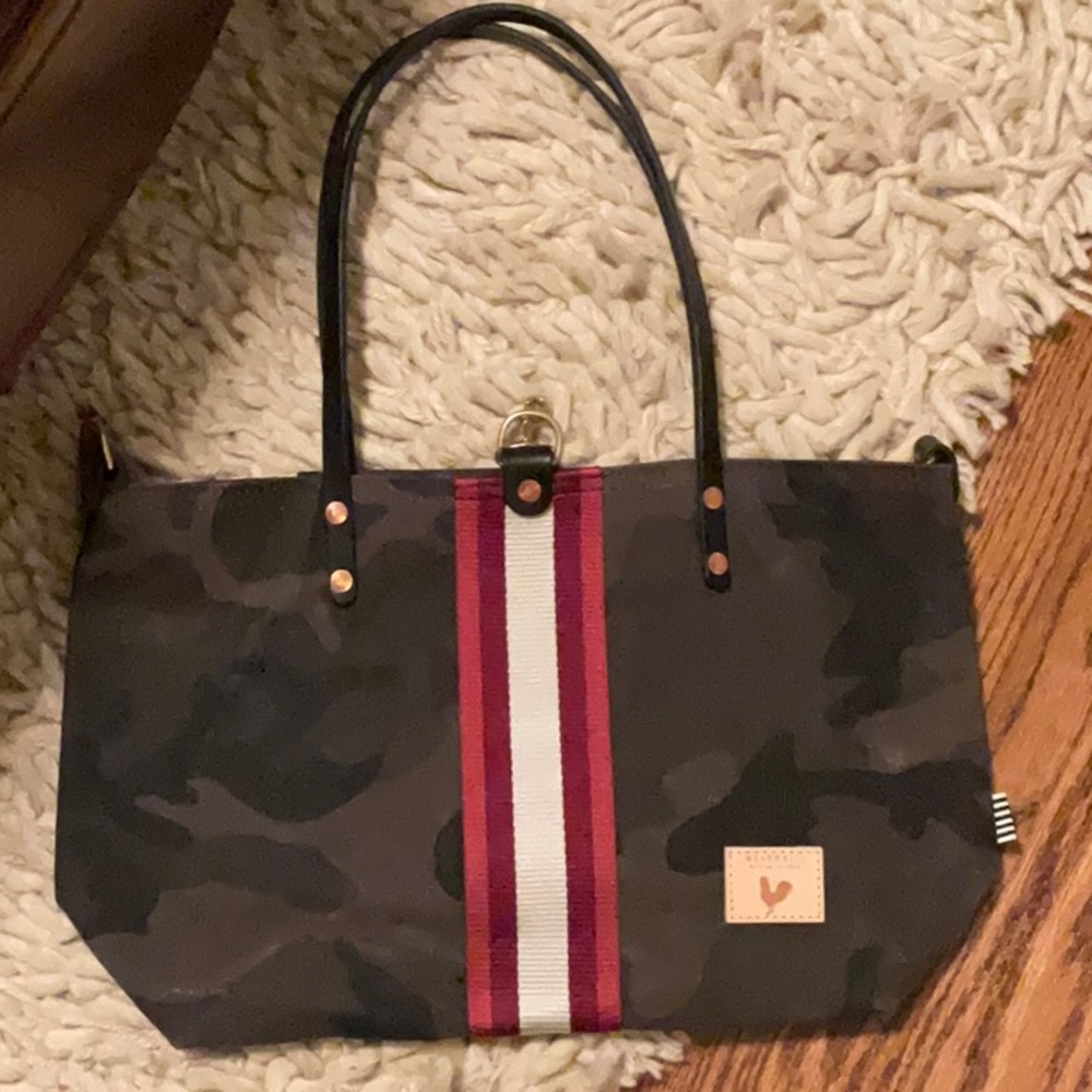 Meanwhile Back on the Farm Graphite Waxed Camouflage Perfect Tote with Webbing.
